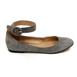 Gianvito Rossi Milano Italian Gray Suede Ankle Strap Flats Size 38